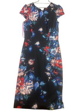 Betsey Johnson Womens Floral Cap Sleeve Sheath Dress Black Blue Red Size 10